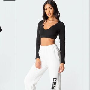 Edikted Cropped Long Sleeve Black Top